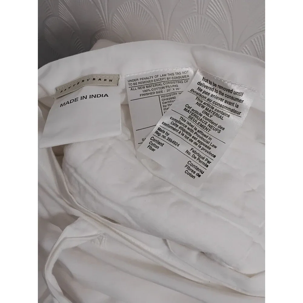 Pottery Barn Shams Cotton White Standard Pom Pom Quilted 19.5